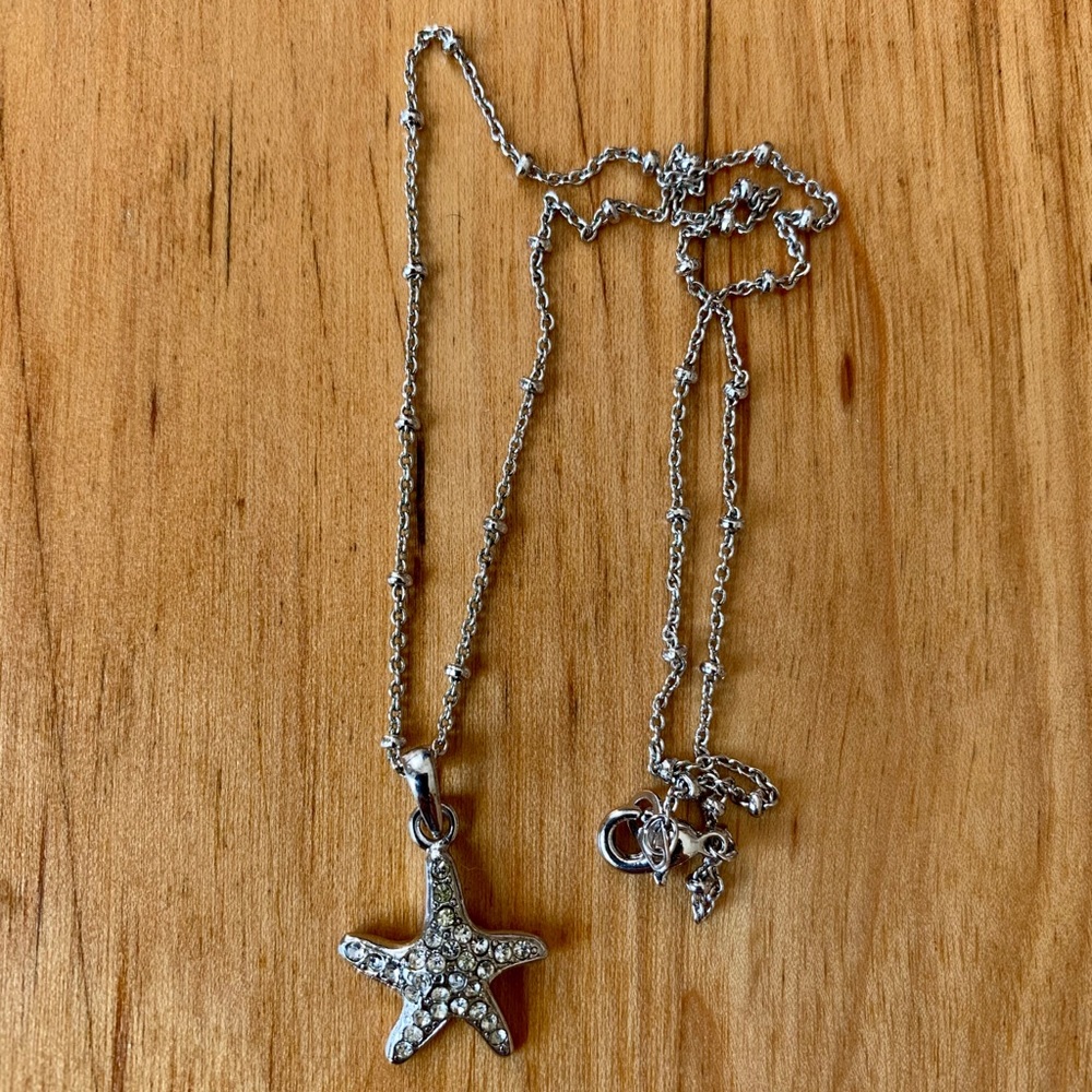 Silver Rhinestone Starfish Necklace